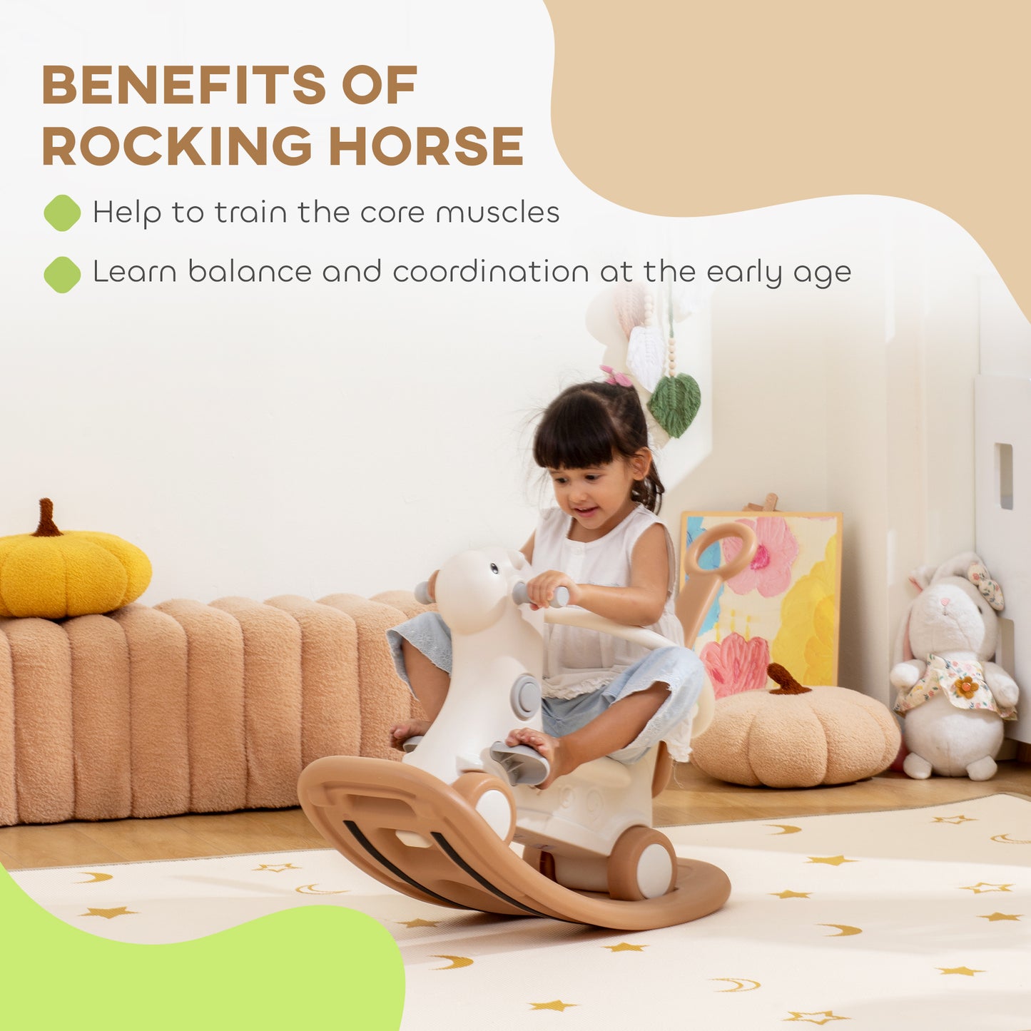 4-in-1 Rocking Horse - Detachable Balance Board & Push Handle (Brown, Ages 1-3)