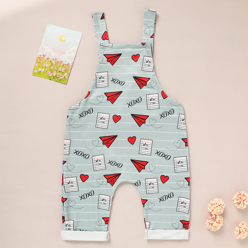 Baby Casual Overalls - Heart & Paper Plane Print Romper (Spring/Fall)