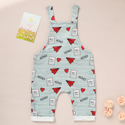 Baby Casual Overalls - Heart & Paper Plane Print Romper (Spring/Fall)