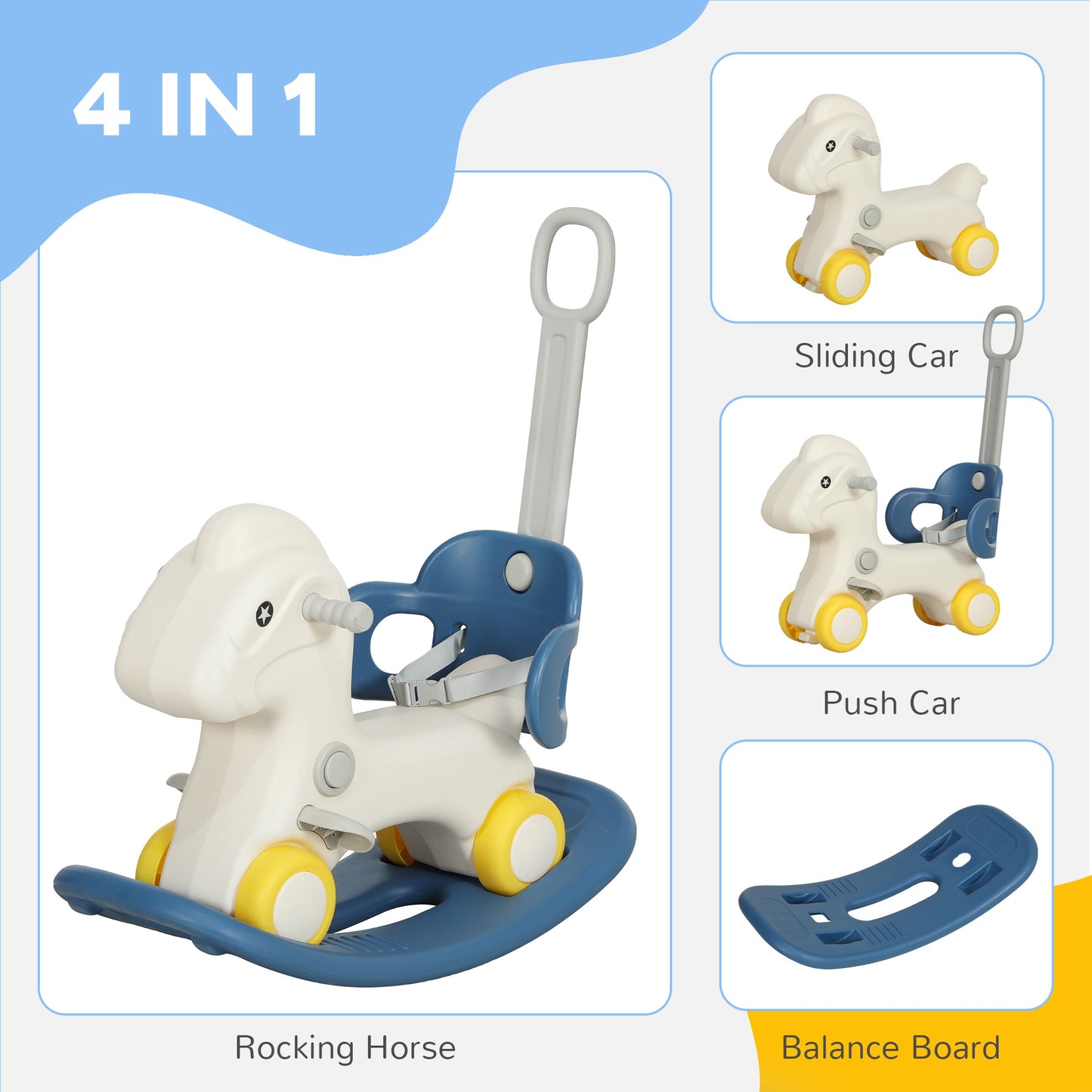 4-in-1 Rocking Horse with Balance Board - Blue (Ages 1-3)