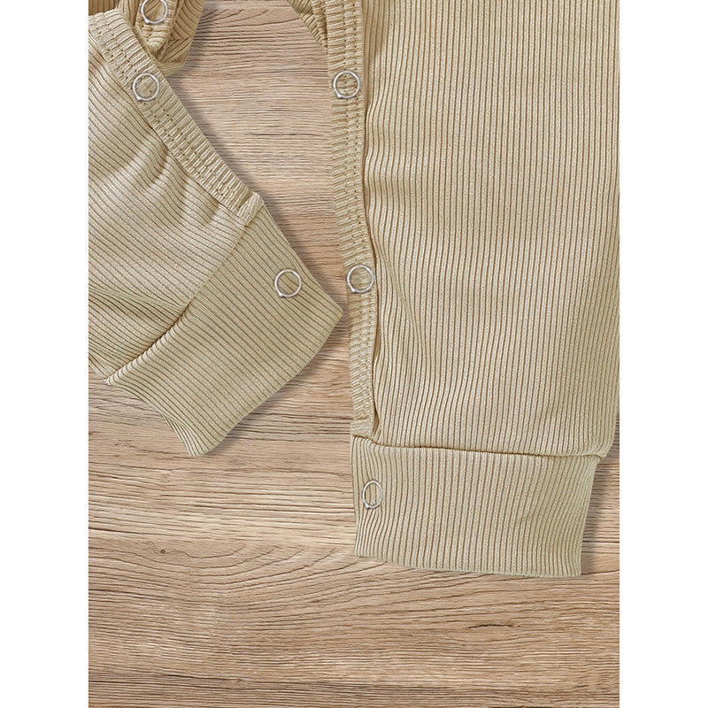 3-Pack Newborn Ribbed Romper - Long Sleeve Button Front Jumpsuit