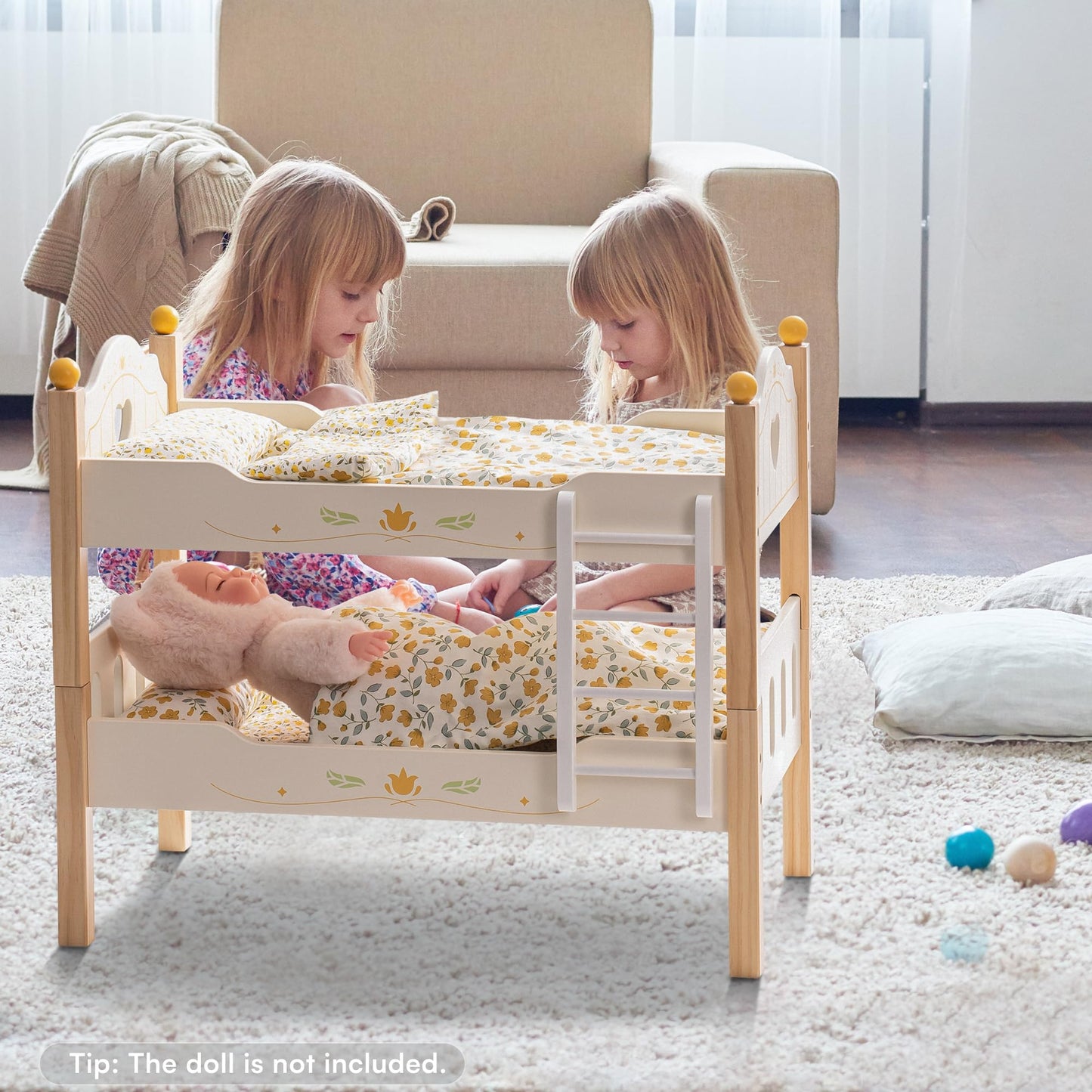 ROBOTIME Wooden Doll Bunk Bed - Fits 18 Inch American Girl Dolls