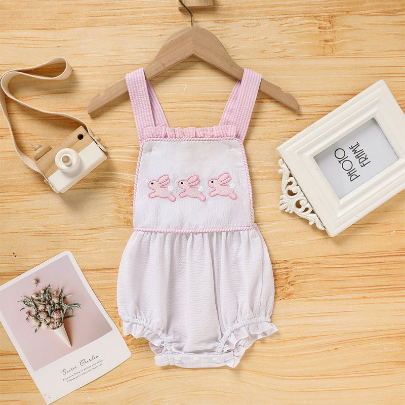 Baby Sweet Bunny Romper - Ruffle Trim Onesie with Adjustable Straps