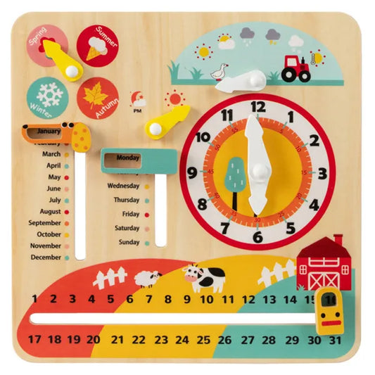 Montessori Wooden Time Learning Clock - Calendar Weather Educational Toy