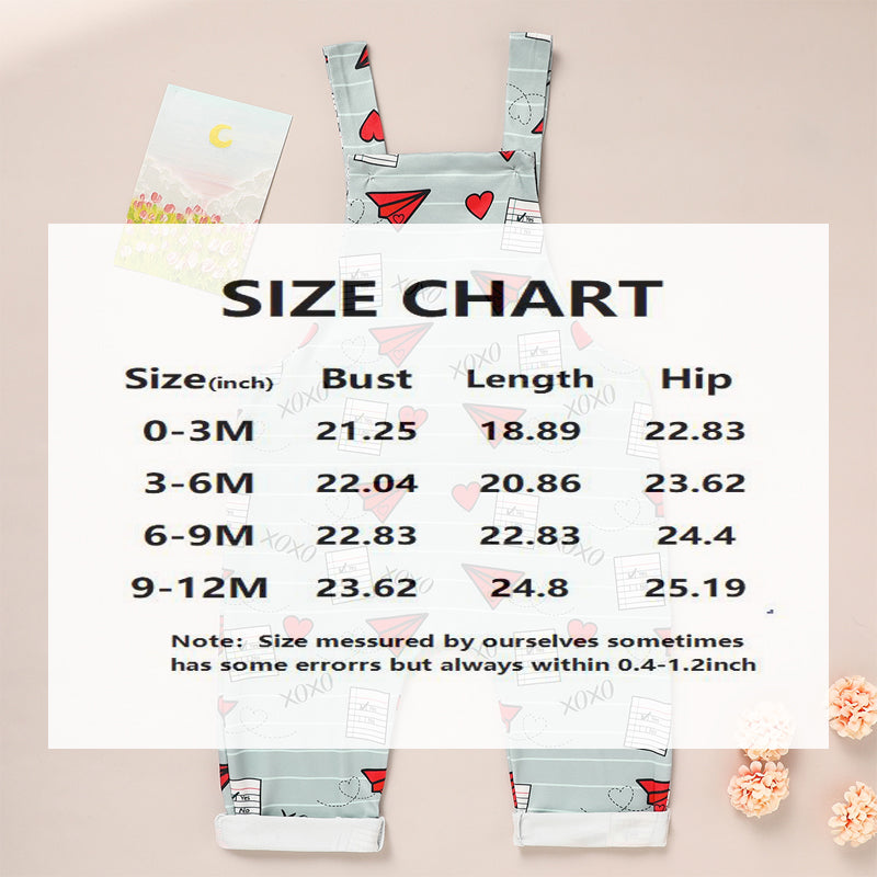 Baby Casual Overalls - Heart & Paper Plane Print Romper (Spring/Fall)