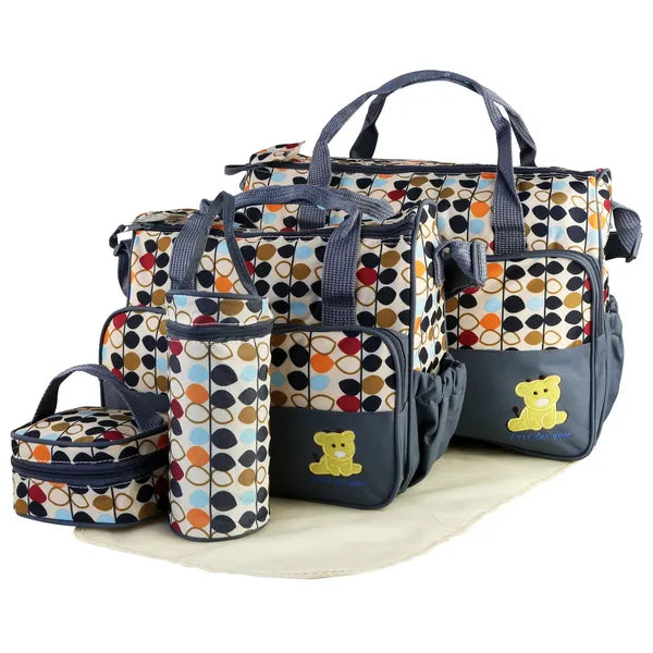 5-Piece Baby Diaper Bag Set with Changing Pad - Travel Organizer