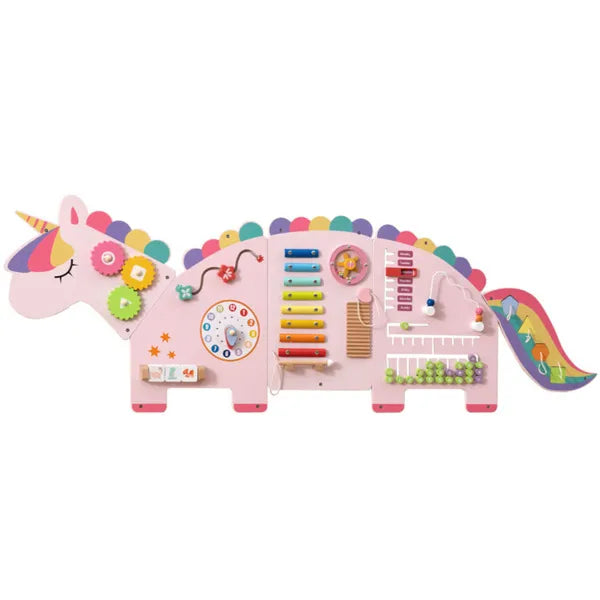 11-in-1 Dinosaur Busy Board - Wooden Sensory Activity Panel (Pink)