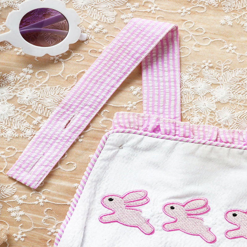 Baby Sweet Bunny Romper - Ruffle Trim Onesie with Adjustable Straps