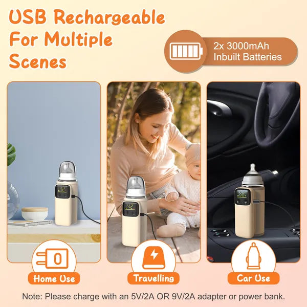Portable Bottle Warmer with Night Light - 6 Heating Levels for Travel