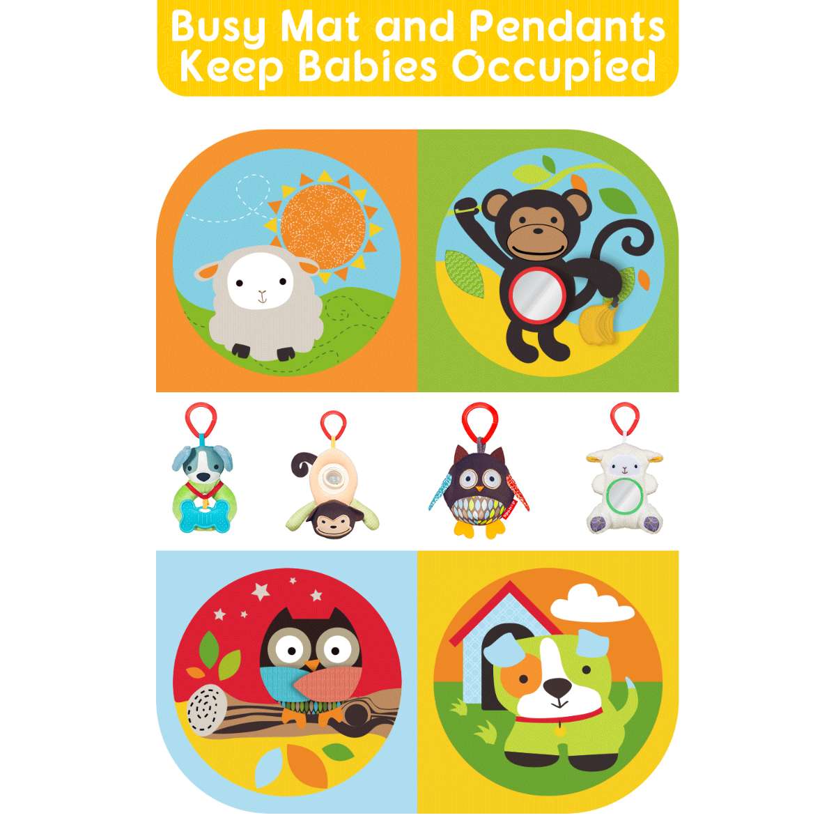 Keeygo Baby Play Mat - Zoo Theme Sensory Activity Gym (0-6 Months)