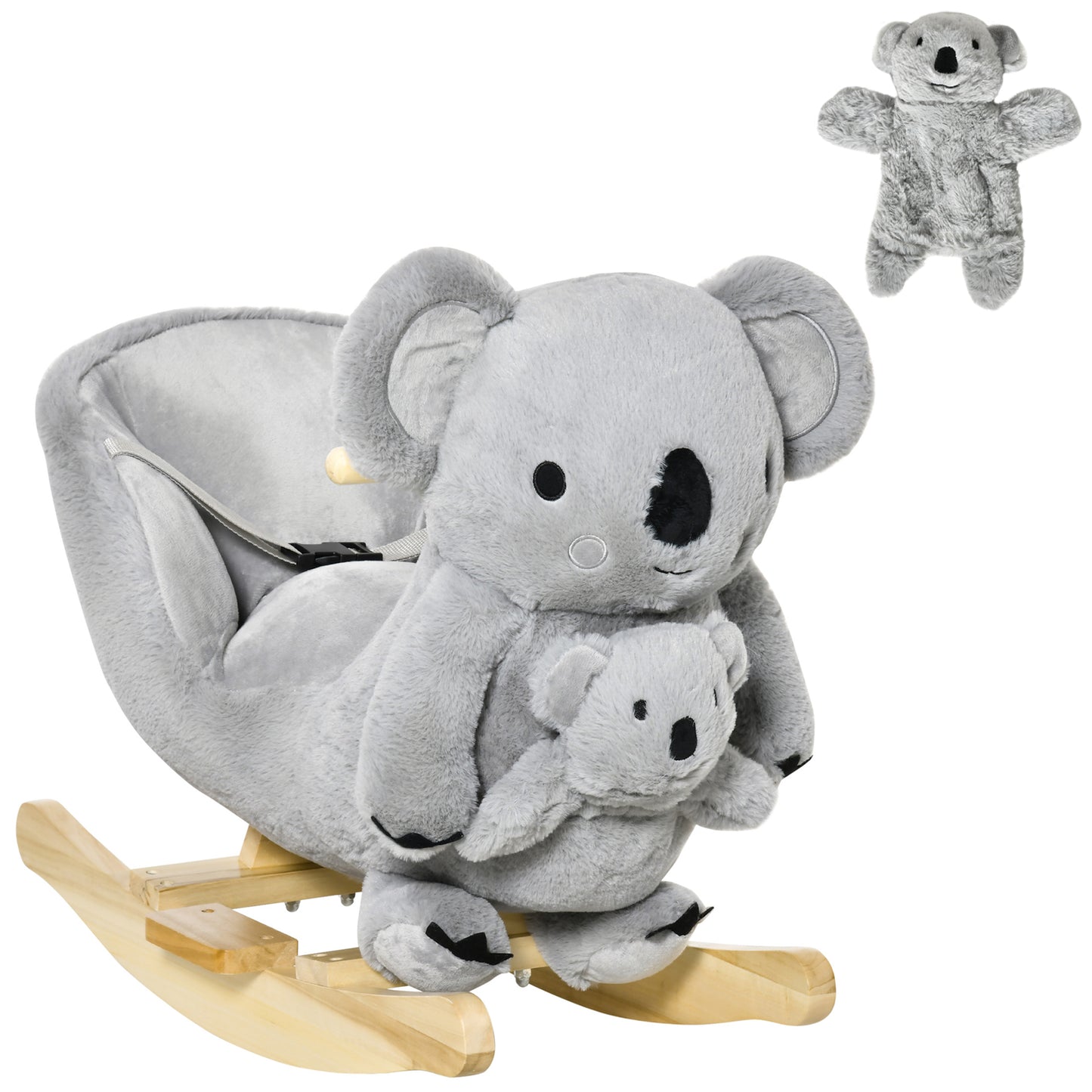 Kids Ride-On Rocking Horse - Koala-Shaped Rocker with Sounds (Gray, Ages 18-36 Months)
