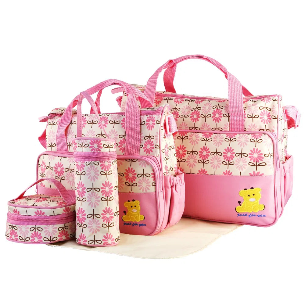 5-Piece Baby Diaper Bag Set with Changing Pad - Travel Organizer