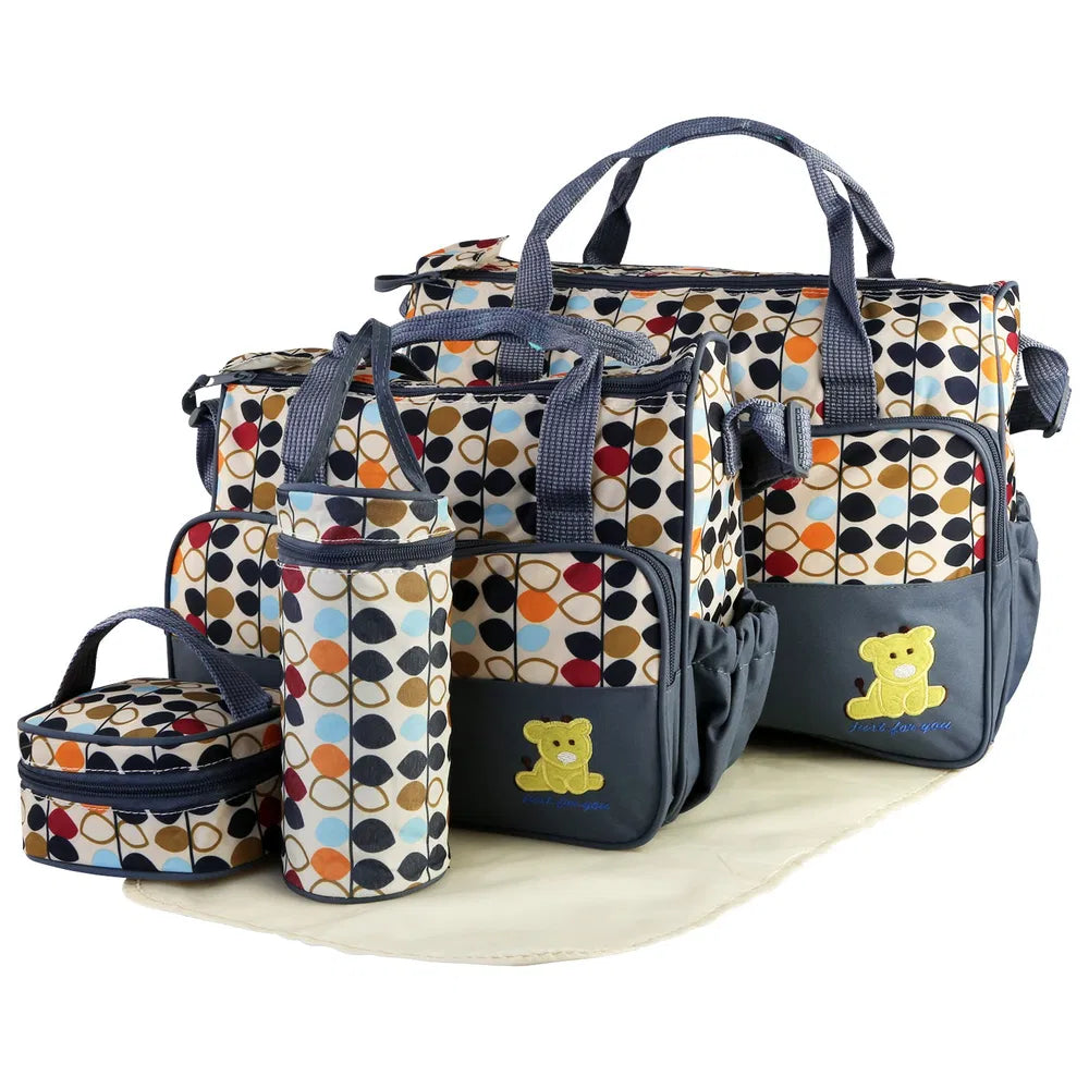 5-Piece Baby Diaper Bag Set with Changing Pad - Travel Organizer