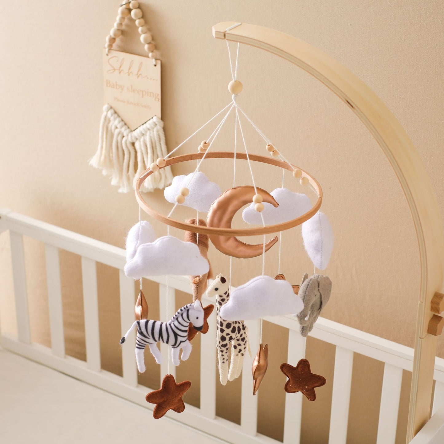 Baby Crib Mobile - Felt Forest Animal Cloud Moon Wind Chimes