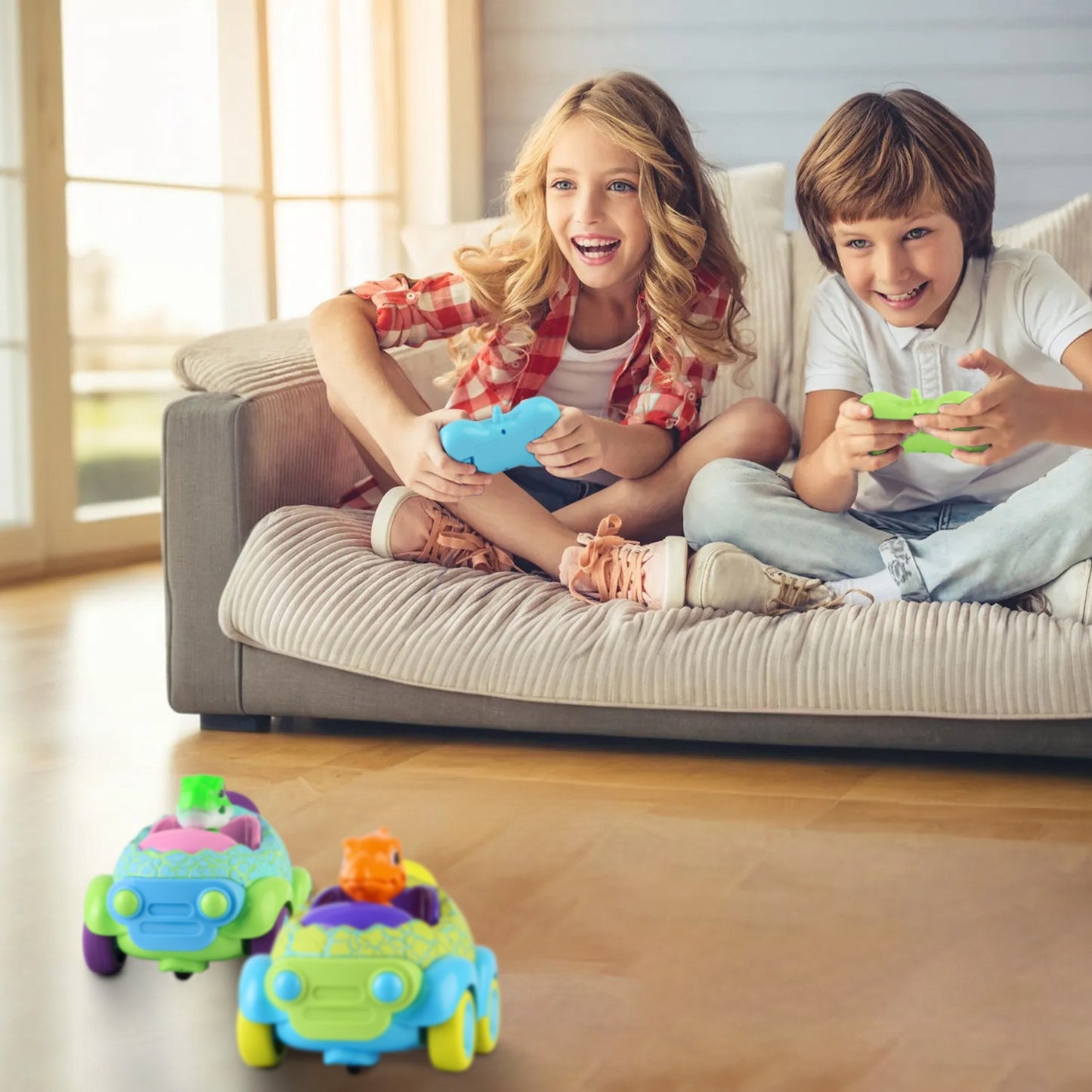 2-Pack Dinosaur RC Cars - Rechargeable Remote Control Cars with Lights & Music