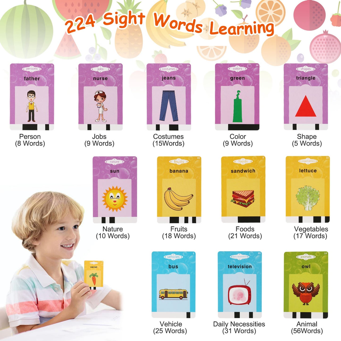 224 Words Talking Flash Cards - Interactive Learning Toy for Toddlers