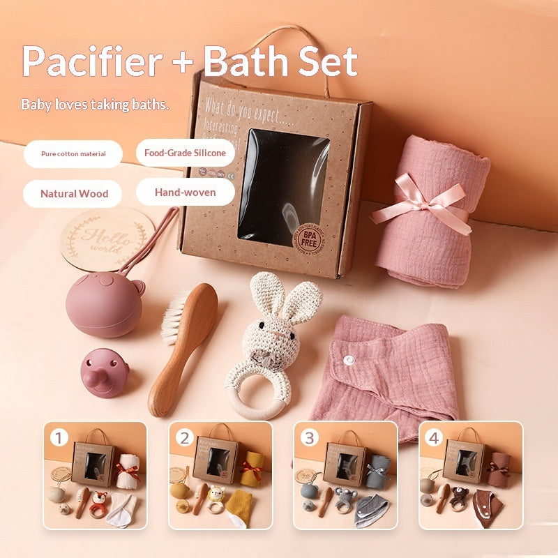 Baby Gift Set - Drool Towel, Pacifier & Brush for Newborns
