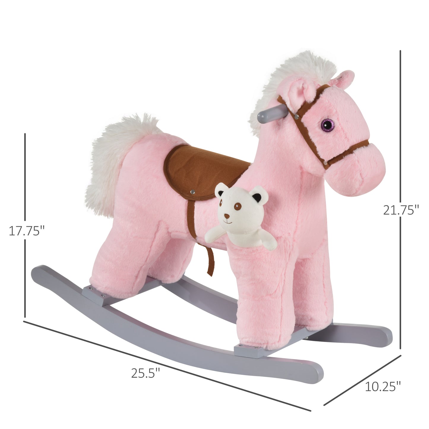 Kids Plush Ride-On Rocking Horse - Pink Bear with Realistic Sounds