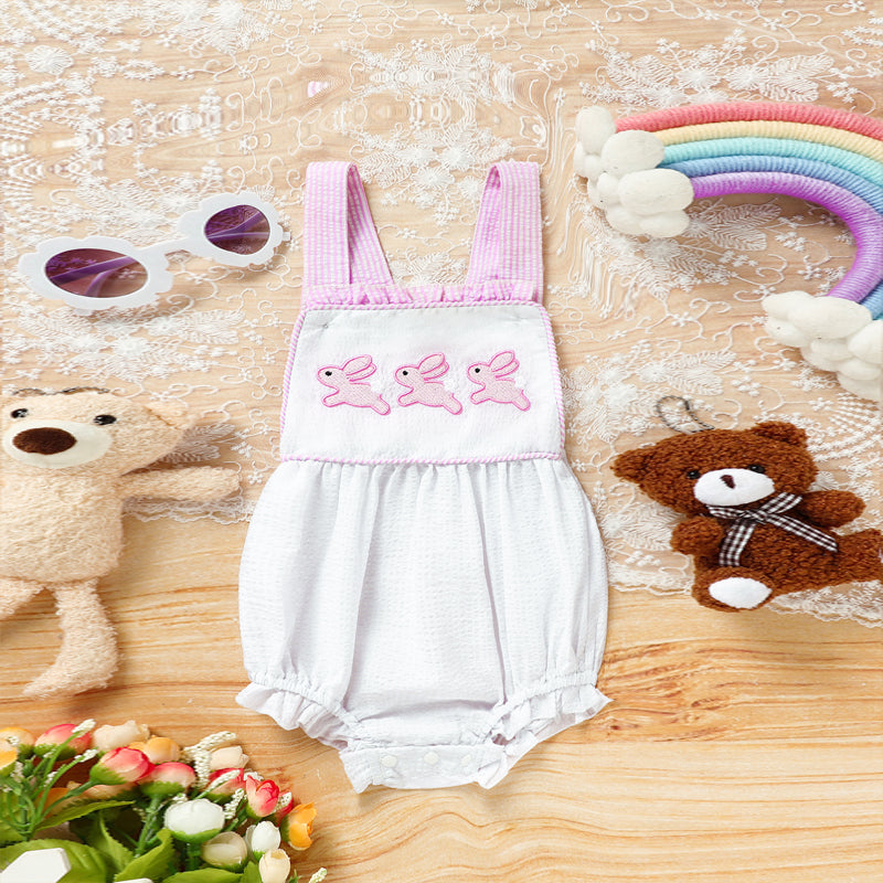 Baby Sweet Bunny Romper - Ruffle Trim Onesie with Adjustable Straps