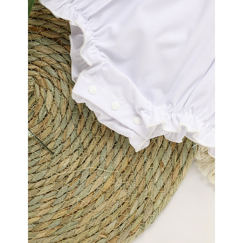 Baby Girl White Lace Romper - Soft Short Sleeve Bubble Jumpsuit
