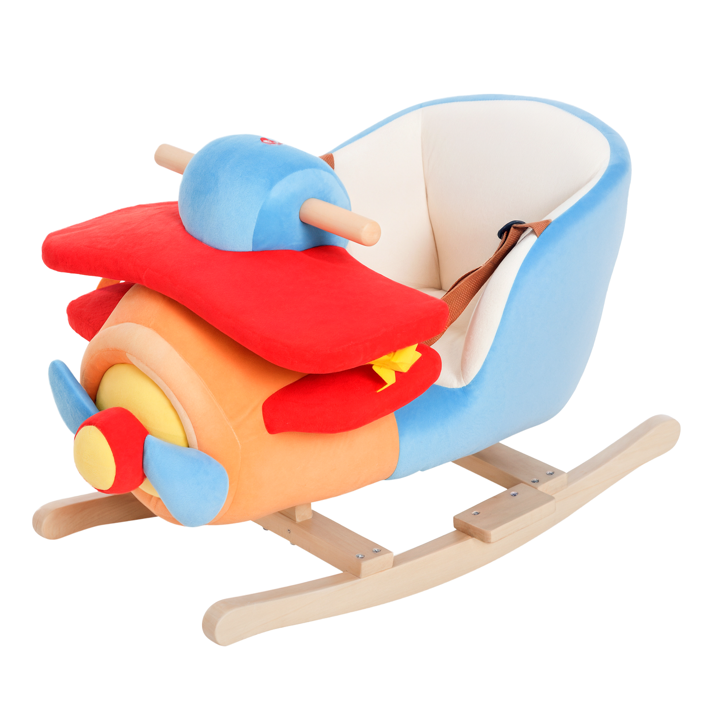 Kids Rocking Horse - Wooden Plush Plane Chair with Lullaby & Seat Belt (18 Months+)