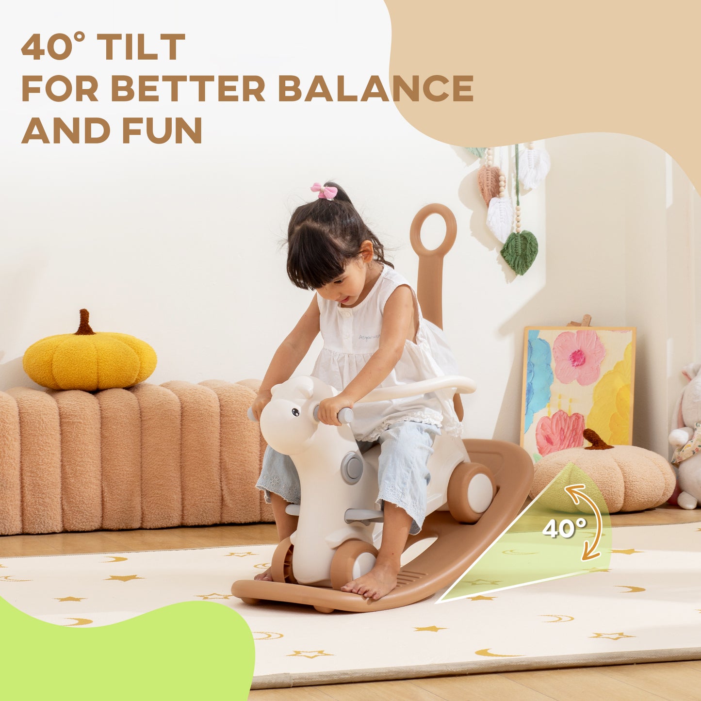 4-in-1 Rocking Horse - Detachable Balance Board & Push Handle (Brown, Ages 1-3)