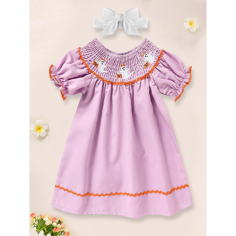 Baby Girl Halloween Dress - Ghost Embroidery Dress with Headband