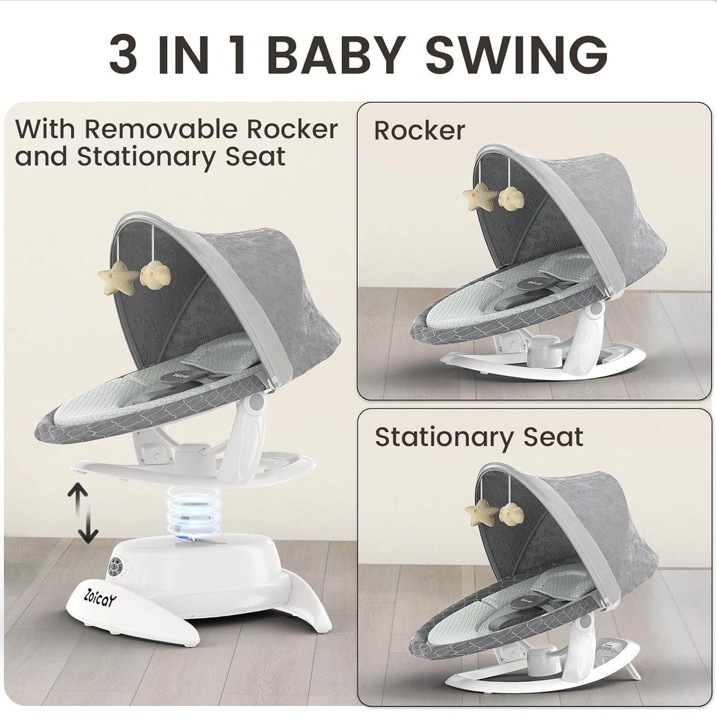 Electric Baby Swing with Motion Detection - 3 Modes, 12 Lullabies, 5 Speeds