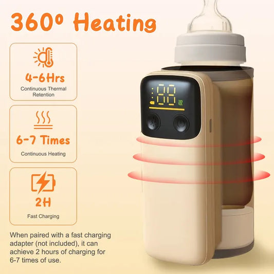 Portable Bottle Warmer with Night Light - 6 Heating Levels for Travel