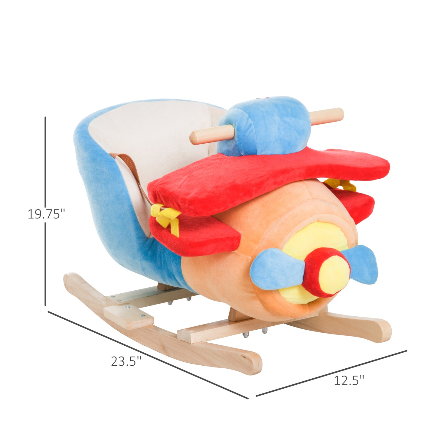 Kids Rocking Horse - Wooden Plush Plane Chair with Lullaby & Seat Belt (18 Months+)