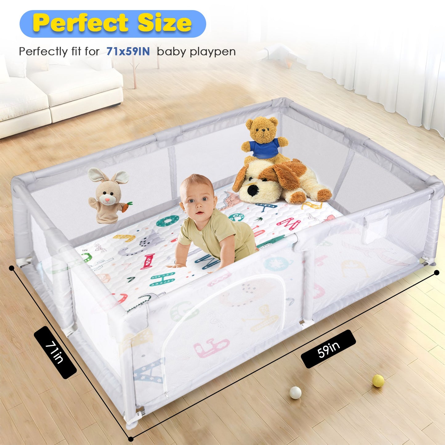 Baby Play Mat - Non-Slip Foldable Crawling Mat (71x59" or 50x50")