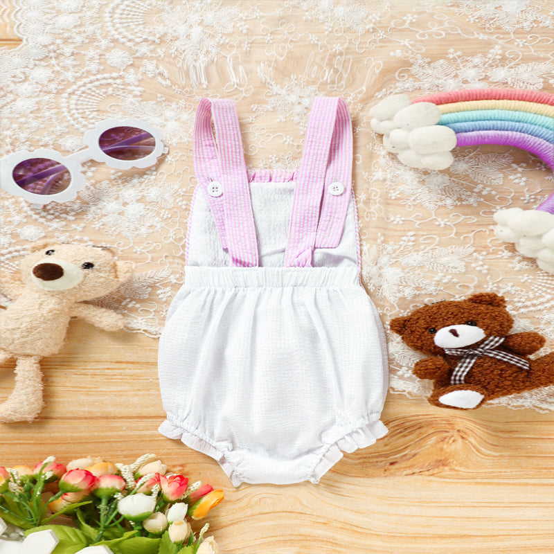 Baby Sweet Bunny Romper - Ruffle Trim Onesie with Adjustable Straps