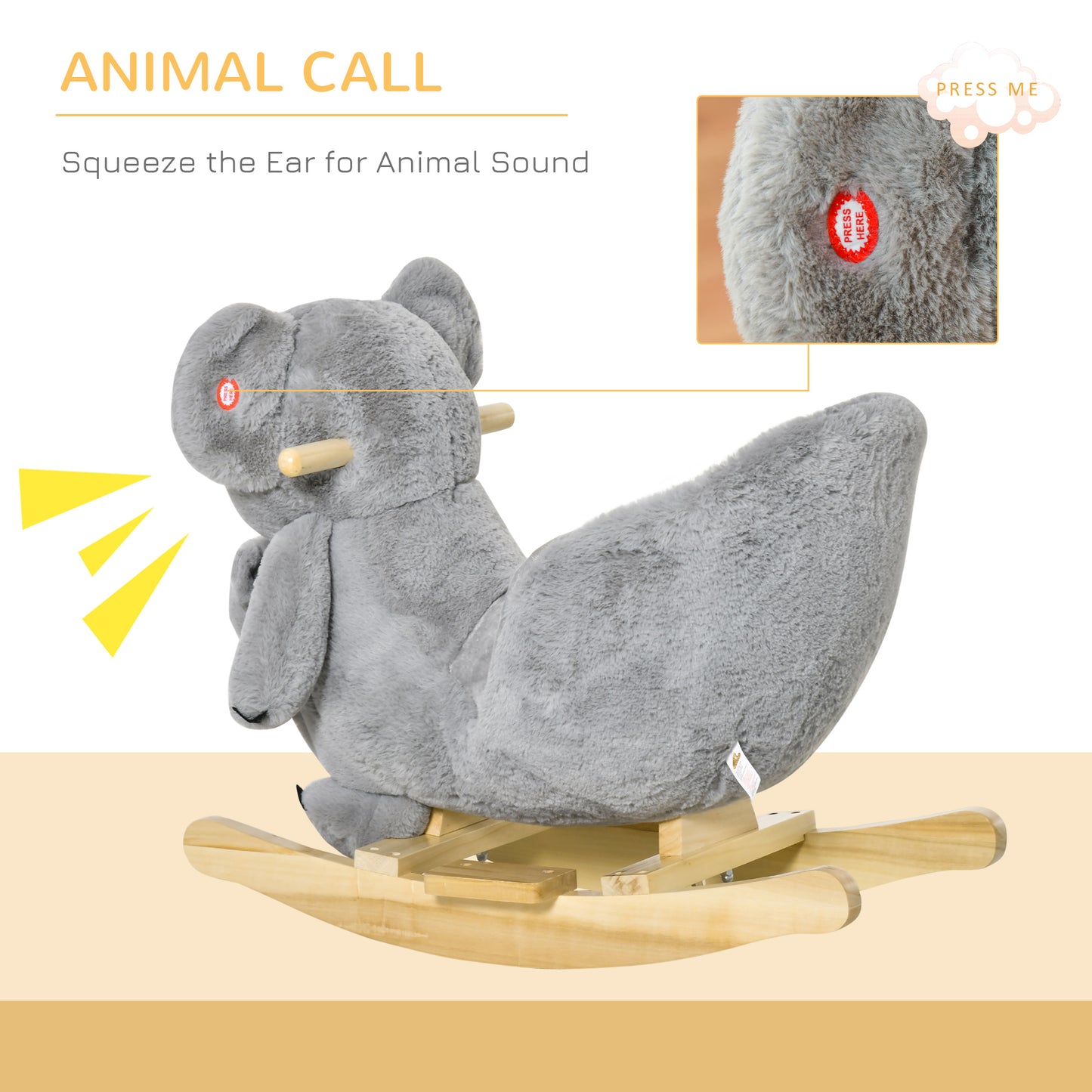 Kids Ride-On Rocking Horse - Koala-Shaped Rocker with Sounds (Gray, Ages 18-36 Months)