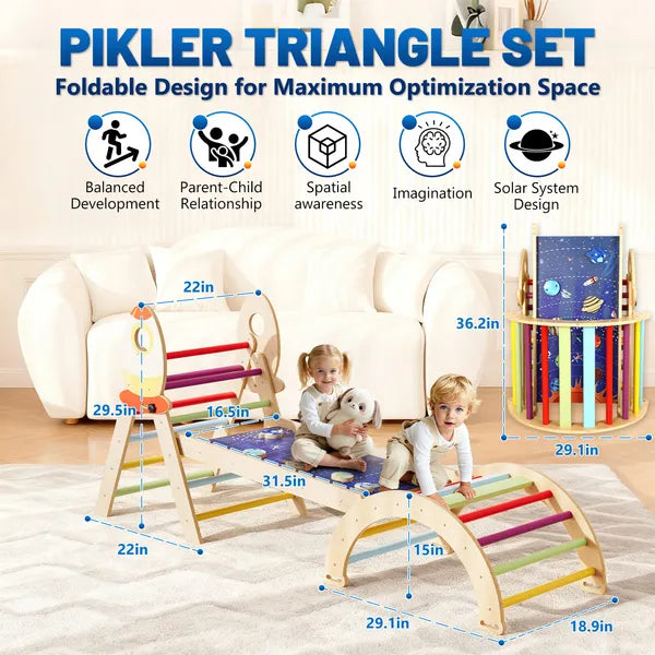 7-in-1 Foldable Montessori Climbing Triangle Set - Wooden Play Gym