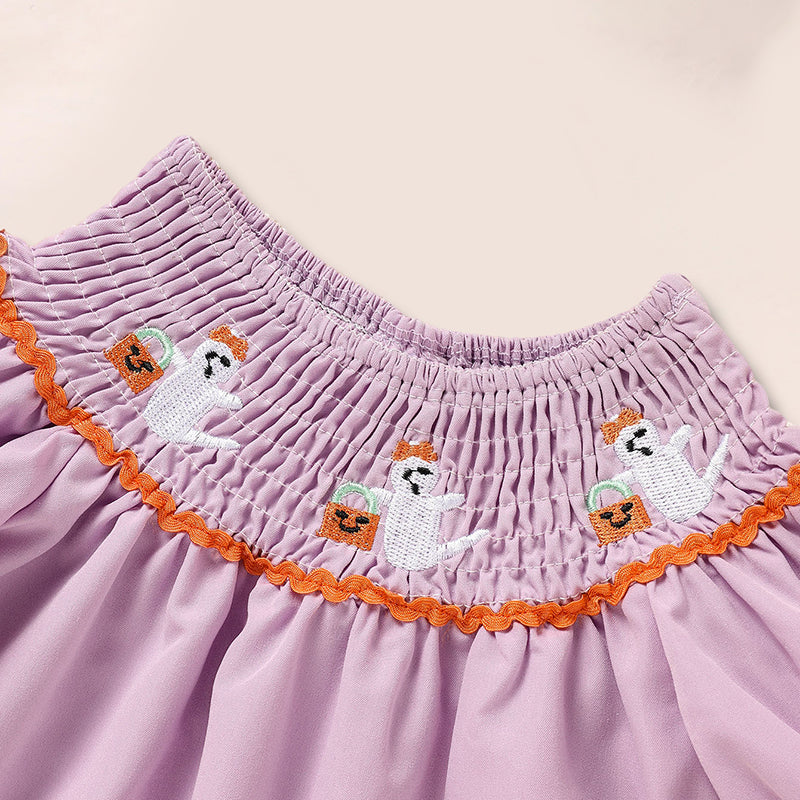 Baby Girl Halloween Dress - Ghost Embroidery Dress with Headband